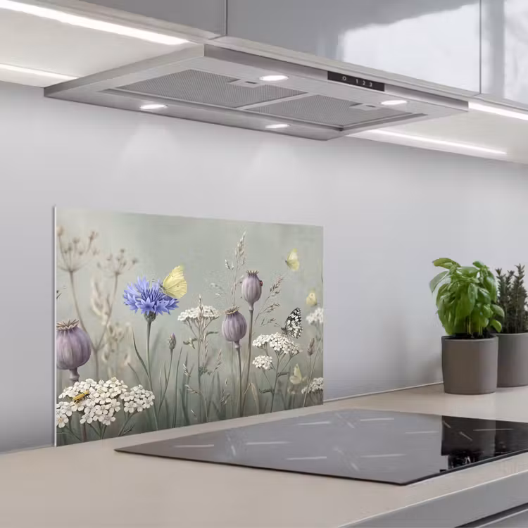 Vlinders - Wildbloemen - Illustratie - Kleurrijk keuken achterwand spatscherm klein -3d_schuin