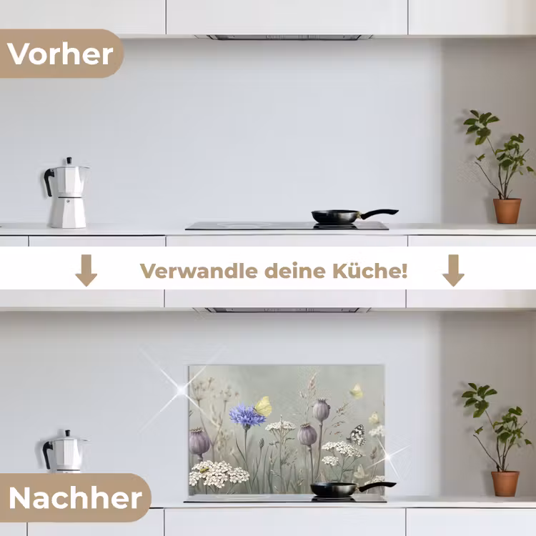 Vlinders - Wildbloemen - Illustratie - Kleurrijk keuken achterwand spatscherm klein -voor_na_DE