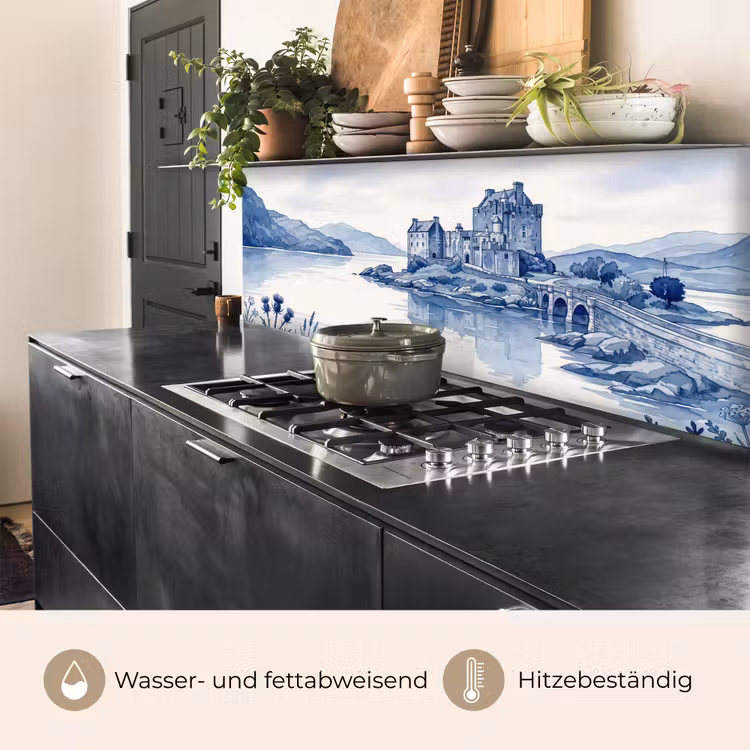 Schots - Kasteel - Blauw - Aquarel keuken achterwand 2 middel -usp_DE
