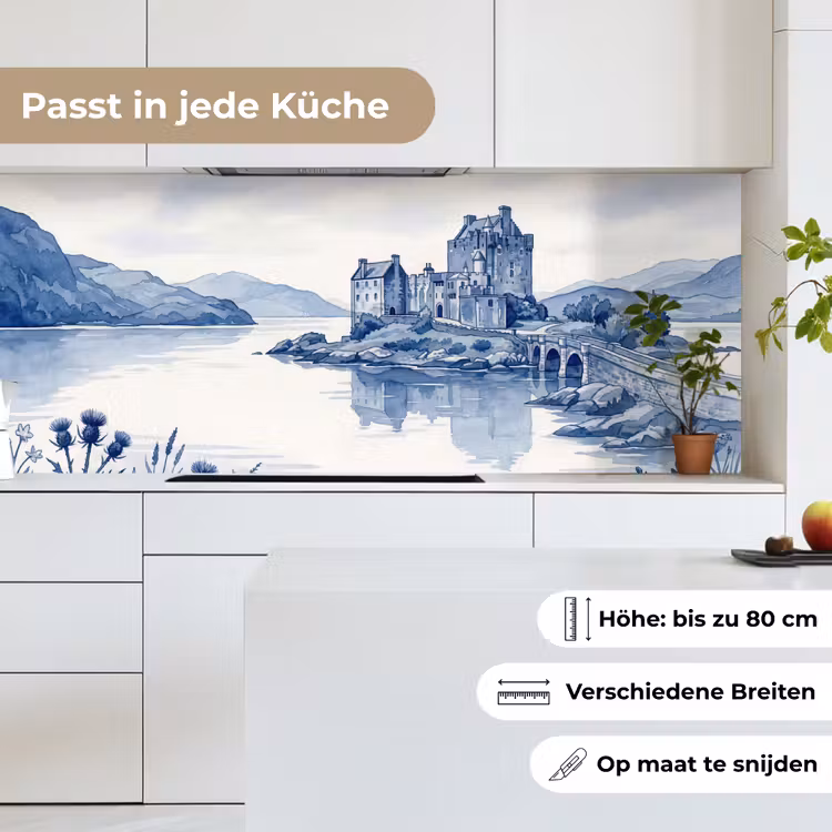 Schots - Kasteel - Blauw - Aquarel keuken achterwand 2 middel -sfeer4_DE