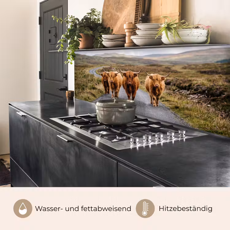 Schotse Hooglanders - Weg - Landschap - Kudde keuken achterwand 2 middel -usp_DE