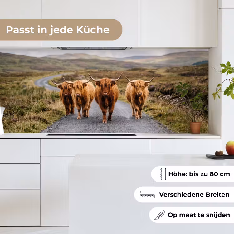 Schotse Hooglanders - Weg - Landschap - Kudde keuken achterwand 2 middel -sfeer4_DE