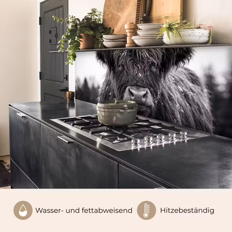 Schotse hooglander - Zwart - Wit - Sneeuwvlokken keuken achterwand 2 middel -usp_DE