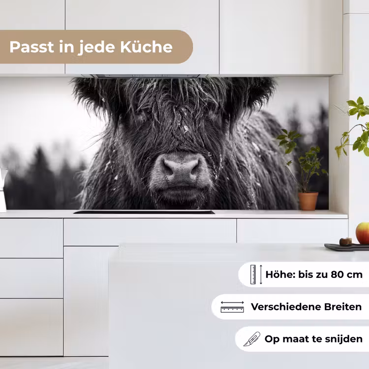 Schotse hooglander - Zwart - Wit - Sneeuwvlokken keuken achterwand 2 middel -sfeer4_DE