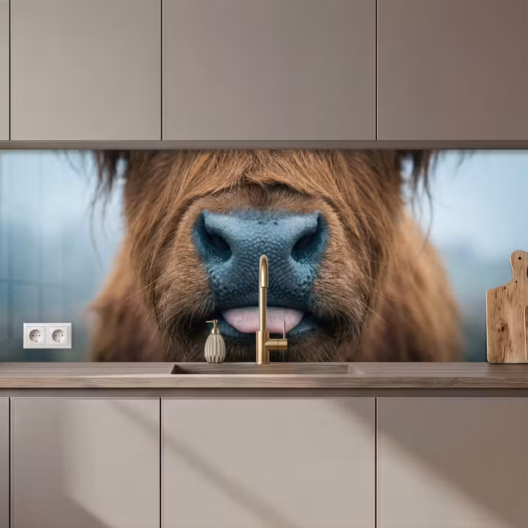 Schotse hooglander - Neus - Bruin keuken achterwand 2 middel zz_3dshopping