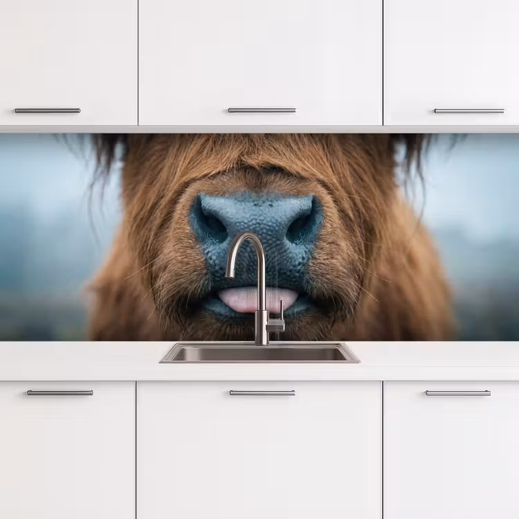 Schotse hooglander - Neus - Bruin keuken achterwand 2 middel -3d
