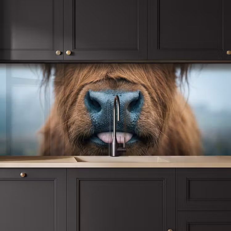 Schotse hooglander - Neus - Bruin keuken achterwand 2 middel -sfeer1