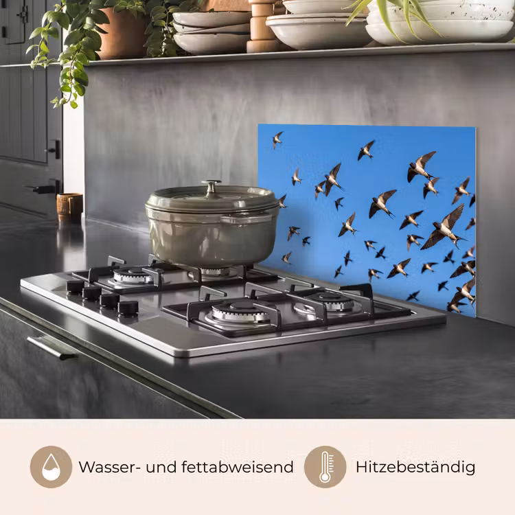 Zwaluwen - Vliegen - Blauw keuken achterwand spatscherm klein -usp_DE