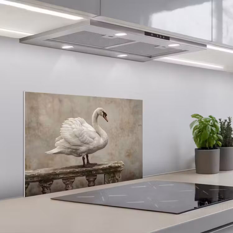 Zwaan - Elegant - Dieren - Wit keuken achterwand spatscherm klein -3d_schuin
