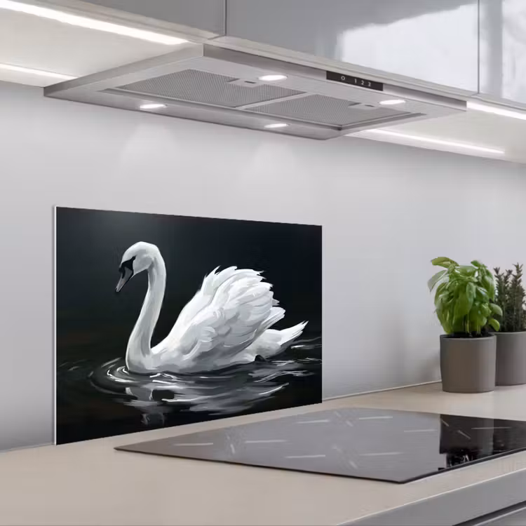 Zwaan - Water - Natuur - Realistisch - Wit keuken achterwand spatscherm klein -3d_schuin
