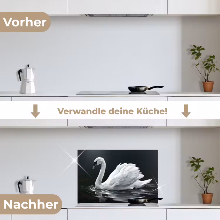 Zwaan - Water - Natuur - Realistisch - Wit keuken achterwand spatscherm klein -voor_na_DE