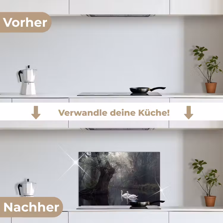 Zwanen - Rivier - Bos keuken achterwand spatscherm klein -voor_na_DE