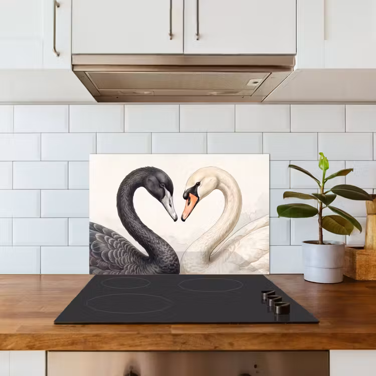 Zwanen - Hartvorm - Dieren keuken achterwand spatscherm klein -sfeer2