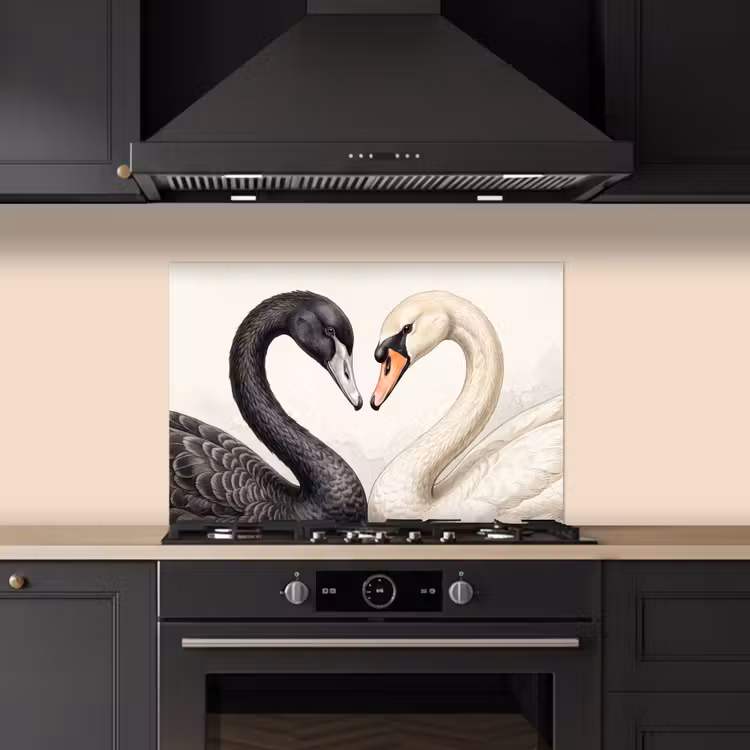Zwanen - Hartvorm - Dieren keuken achterwand spatscherm klein -sfeer1
