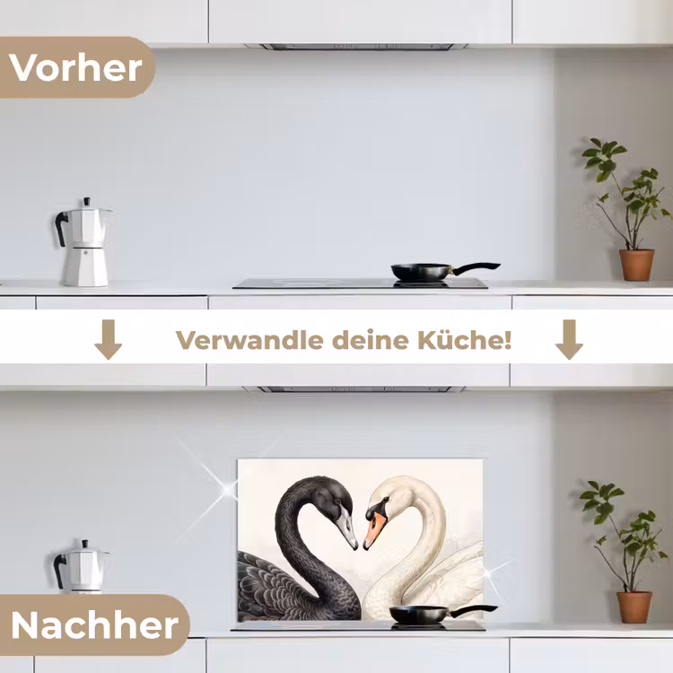 Zwanen - Hartvorm - Dieren keuken achterwand spatscherm klein -voor_na_DE