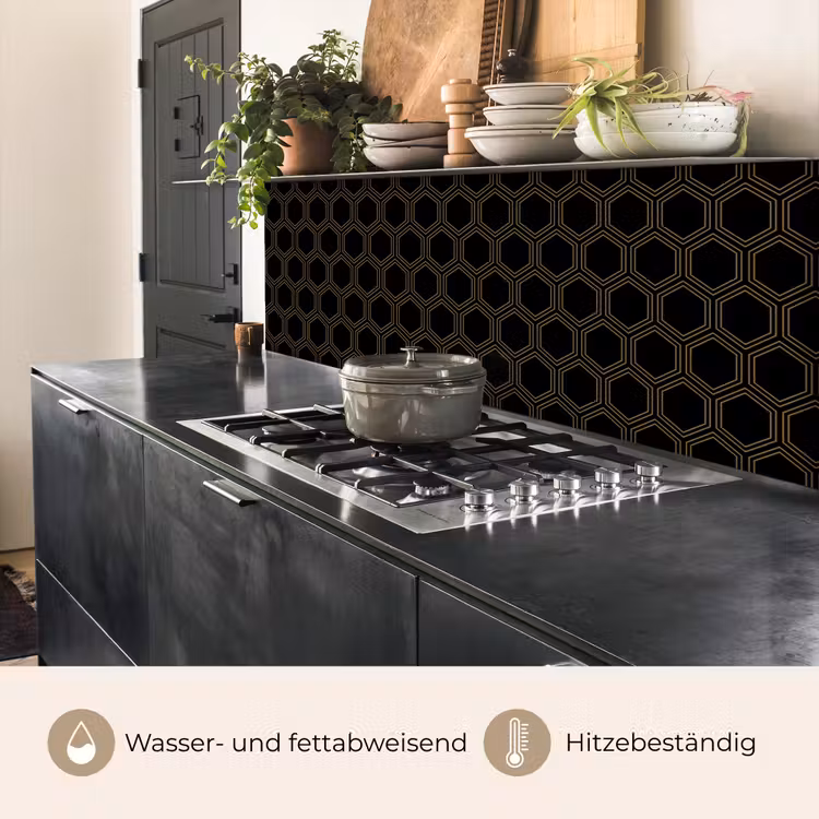 Zwart - Goud - Zeshoek keuken achterwand 2 middel 871 -usp_DE