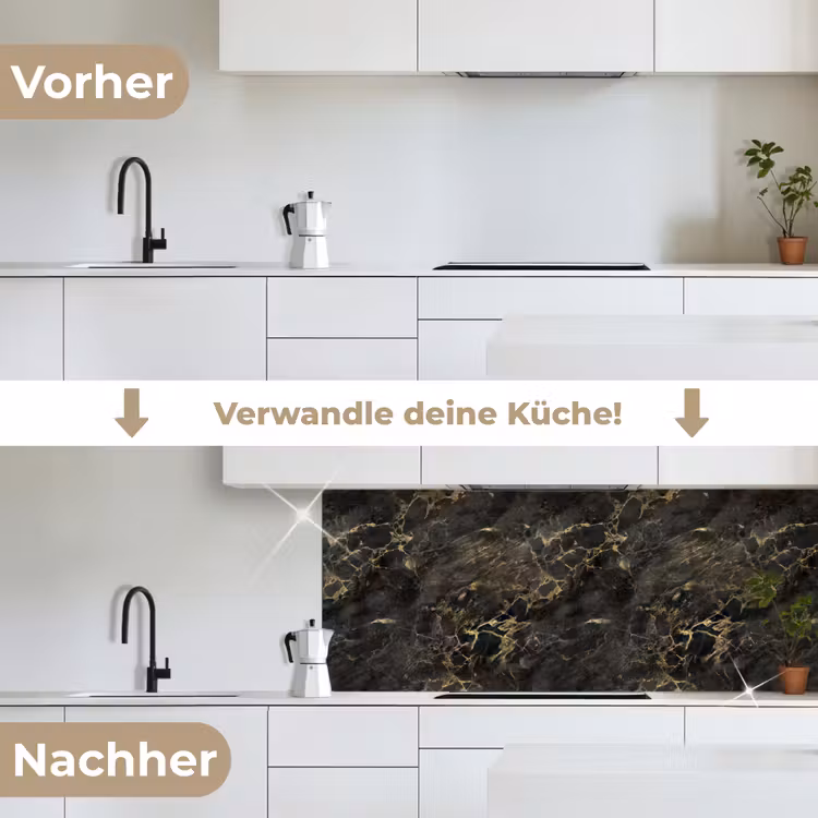 Zwart - Marmer - Goud - Nerf keuken achterwand 2 middel 871 -voor-na_DE