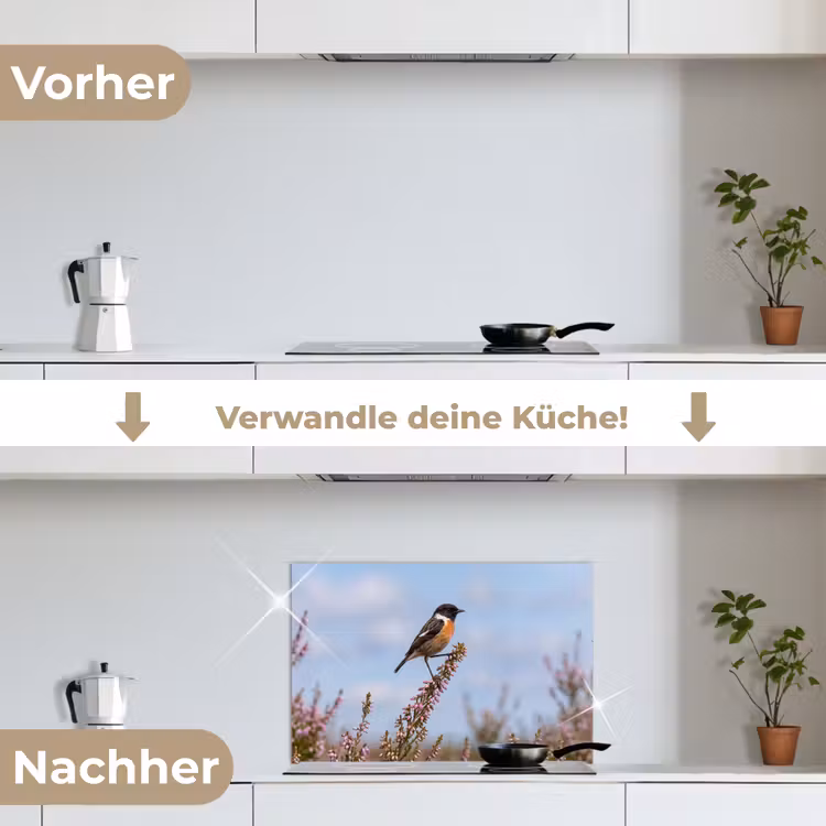 Roodborsttapuit - Heide - Paars - Natuur - Sfeervol keuken achterwand spatscherm klein -voor_na_DE