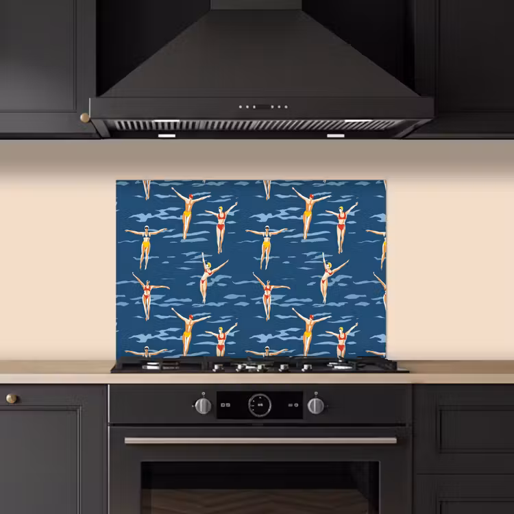 Zwemsters- Retro - Blauw keuken achterwand spatscherm klein 900 -sfeer1