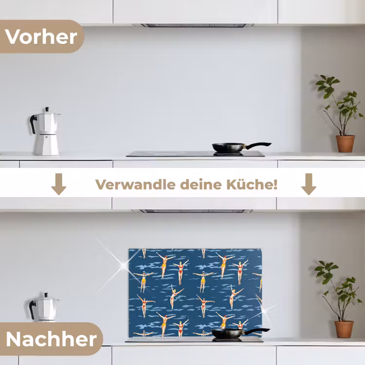 Zwemsters- Retro - Blauw keuken achterwand spatscherm klein 900 -voor_na_DE
