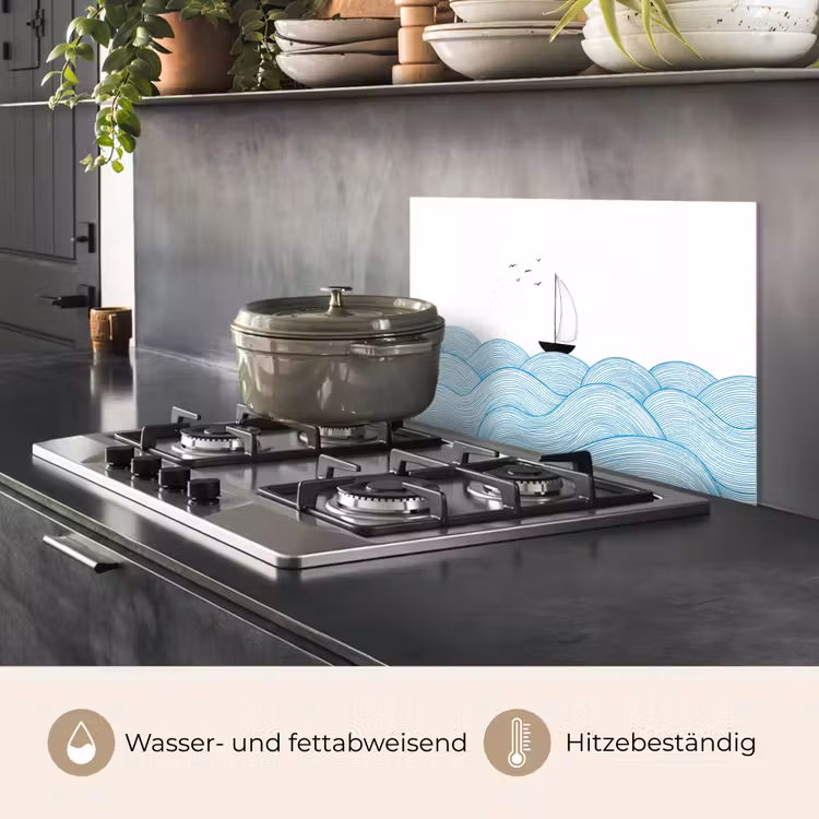 Zeilboot - Golven - Zee - Illustratie - Blauw keuken achterwand spatscherm klein -usp_DE