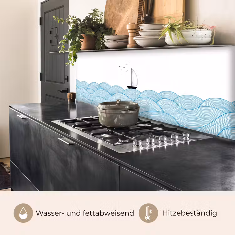 Zeilboot - Golven - Zee - Illustratie - Blauw keuken achterwand 2 middel -usp_DE