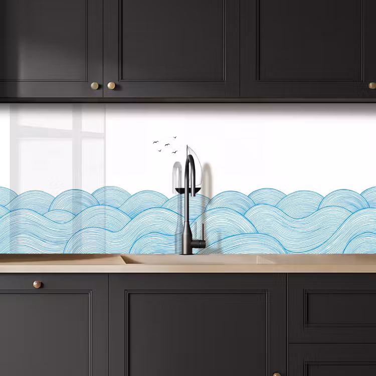 Zeilboot - Golven - Zee - Illustratie - Blauw keuken achterwand 2 middel -sfeer1