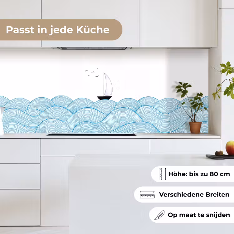 Zeilboot - Golven - Zee - Illustratie - Blauw keuken achterwand 2 middel -sfeer4_DE