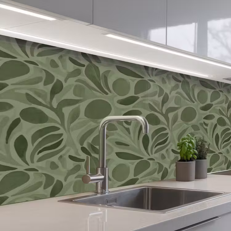 Sereen - Bladeren - Groen keuken achterwand 2 middel 871 -3d_schuin