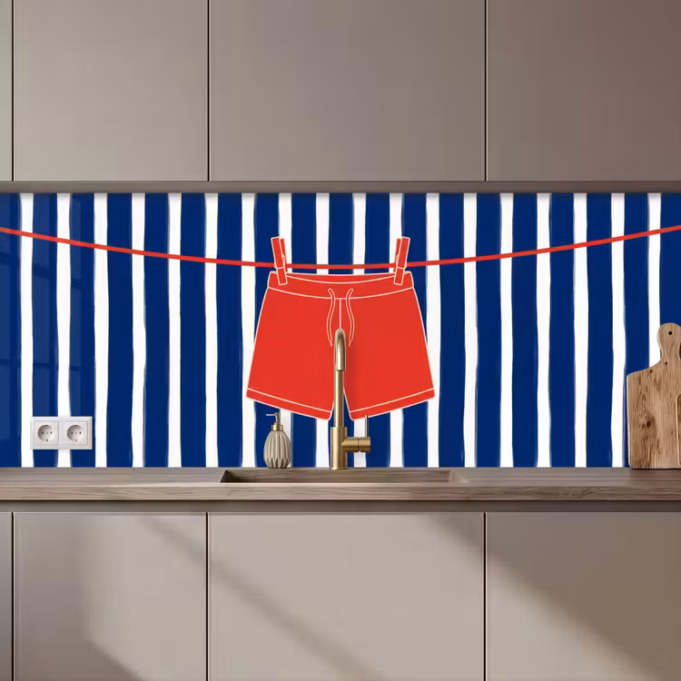 Shorts - Waslijn - Zomer - Illustratie - Rood keuken achterwand 2 middel zz_3dshopping