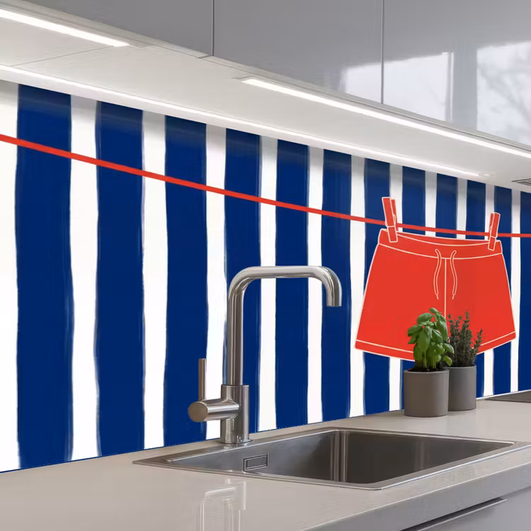 Shorts - Waslijn - Zomer - Illustratie - Rood keuken achterwand 2 middel -3d_schuin