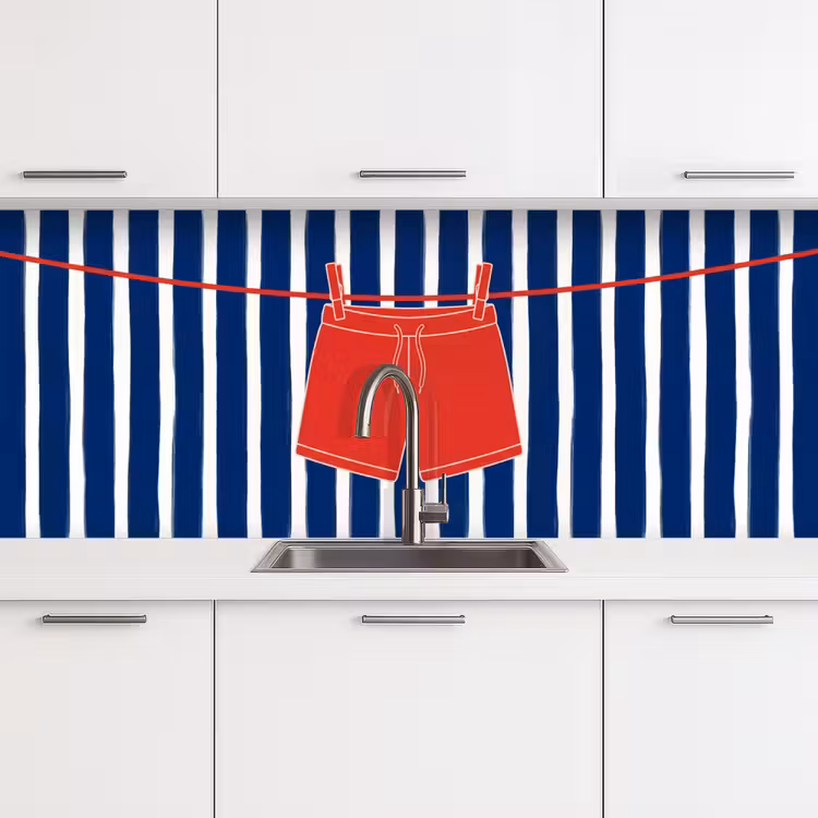 Shorts - Waslijn - Zomer - Illustratie - Rood keuken achterwand 2 middel -3d