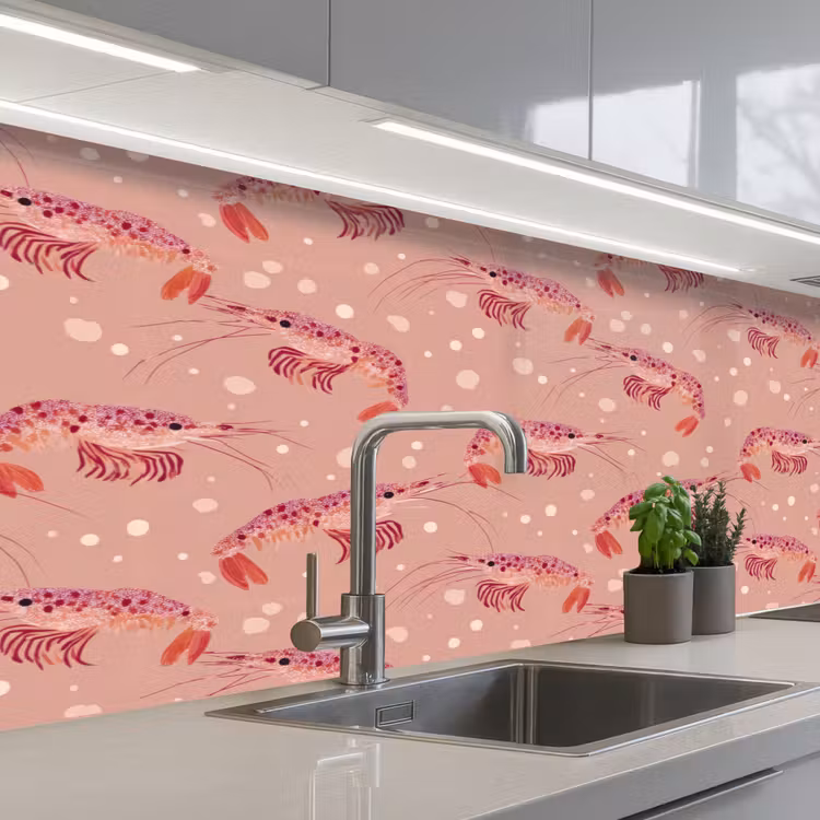 Garnalen - Stippen - Roze keuken achterwand 2 middel 871 -3d_schuin