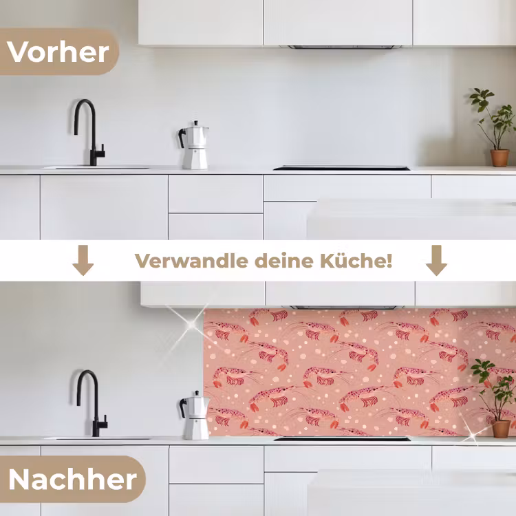 Garnalen - Stippen - Roze keuken achterwand 2 middel 871 -voor-na_DE