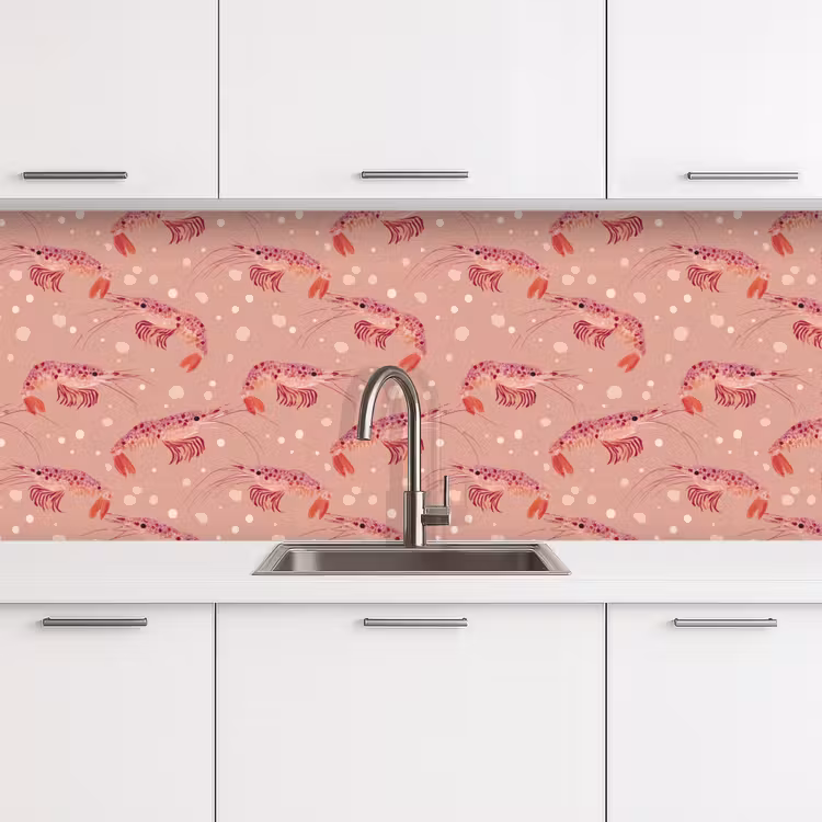 Garnalen - Stippen - Roze keuken achterwand 2 middel 871 -3d