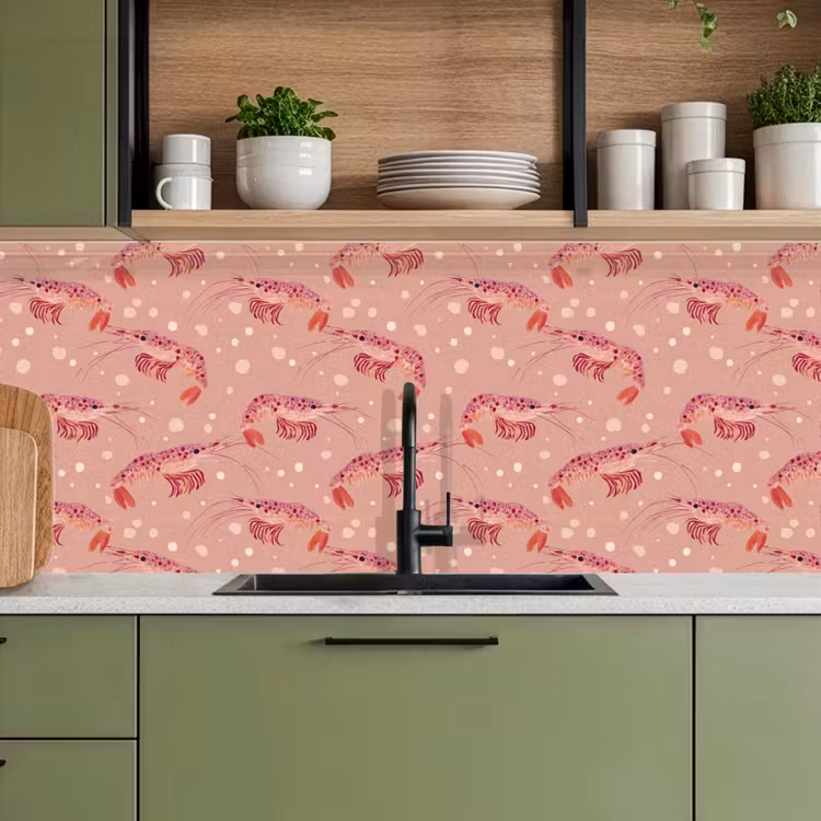 Garnalen - Stippen - Roze keuken achterwand 2 middel 871 -sfeer3
