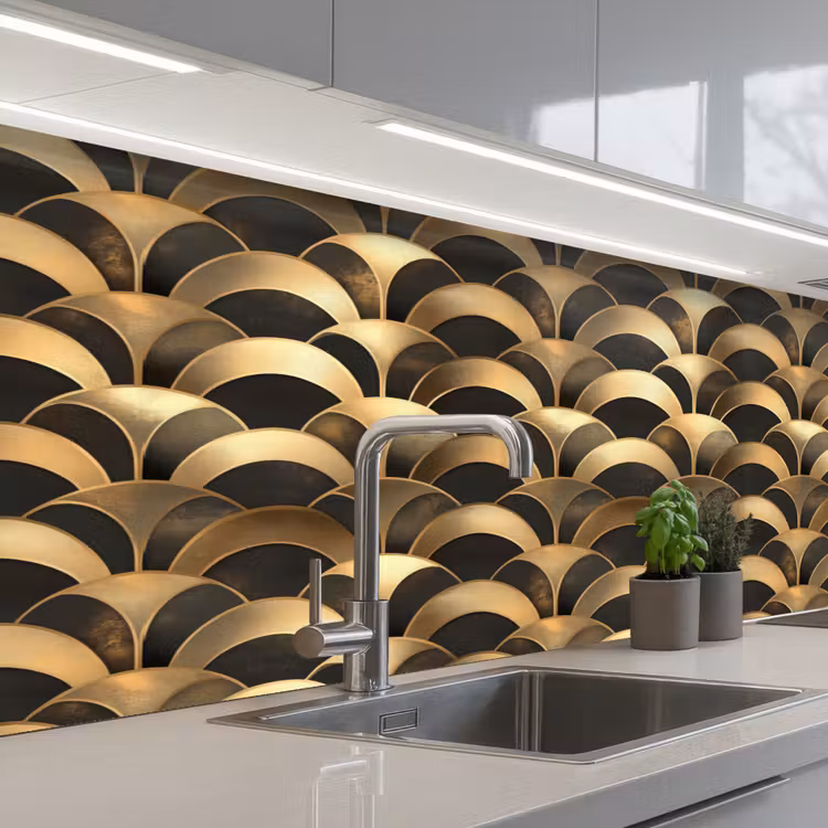 Schubben - Structuur - Goud keuken achterwand 2 middel 871 -3d_schuin
