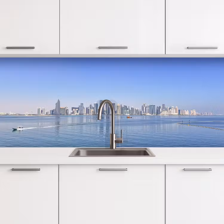 Skyline - Blauw - Zee - Gebouwen - Stad keuken achterwand 2 middel -3d