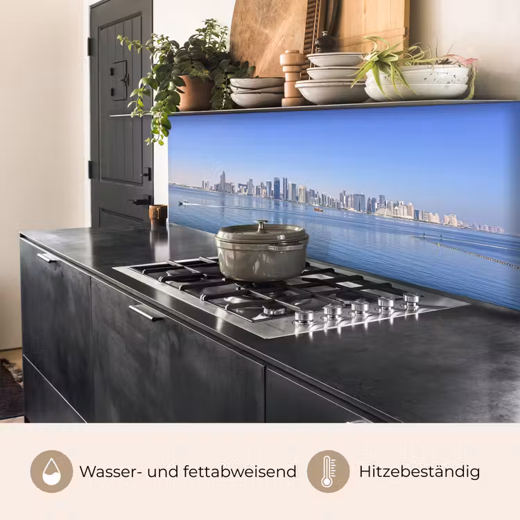 Skyline - Blauw - Zee - Gebouwen - Stad keuken achterwand 2 middel -usp_DE
