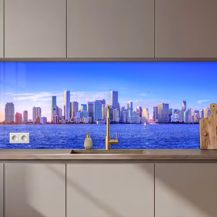 Skyline - Blauw - Wolkenkrabbers - Stad keuken achterwand 2 middel zz_3dshopping