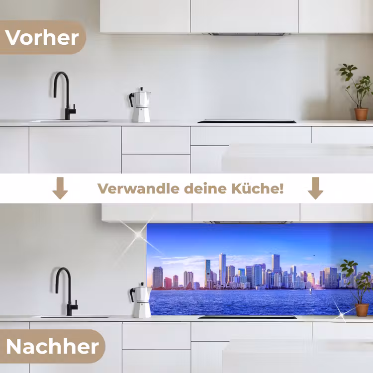 Skyline - Blauw - Wolkenkrabbers - Stad keuken achterwand 2 middel -voor-na_DE