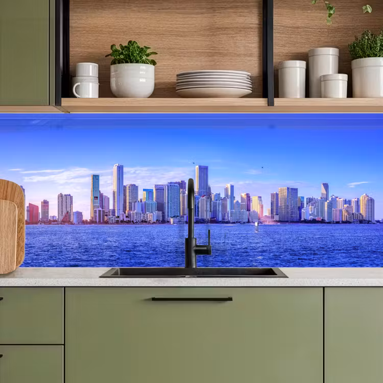 Skyline - Blauw - Wolkenkrabbers - Stad keuken achterwand 2 middel -sfeer3