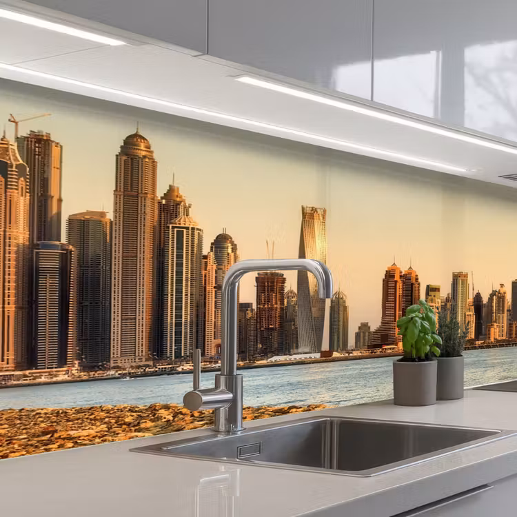 Skyline - Kanaal - Wolkenkrabbers keuken achterwand 2 middel -3d_schuin