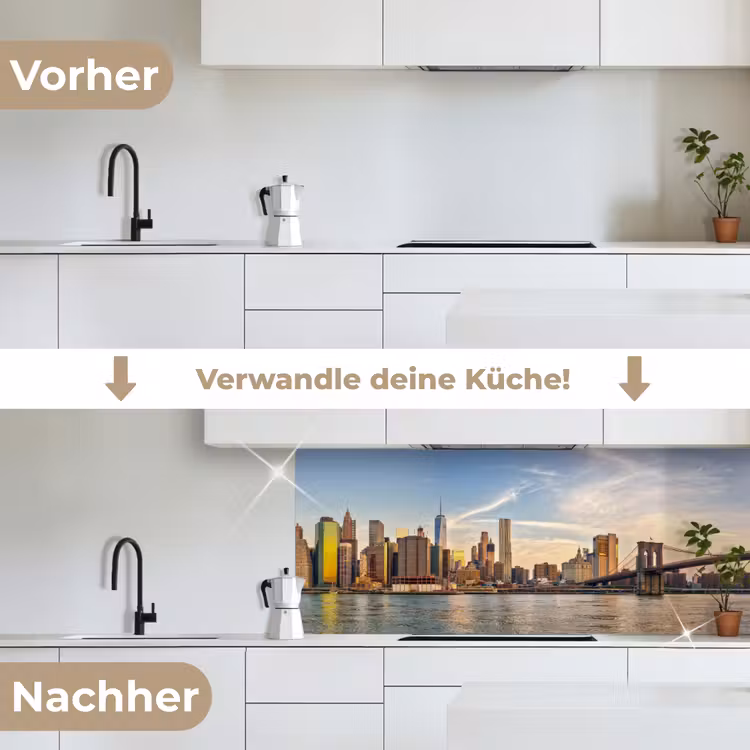 Skyline - New York - Brug - Wolkenkrabbers keuken achterwand 2 middel -voor-na_DE