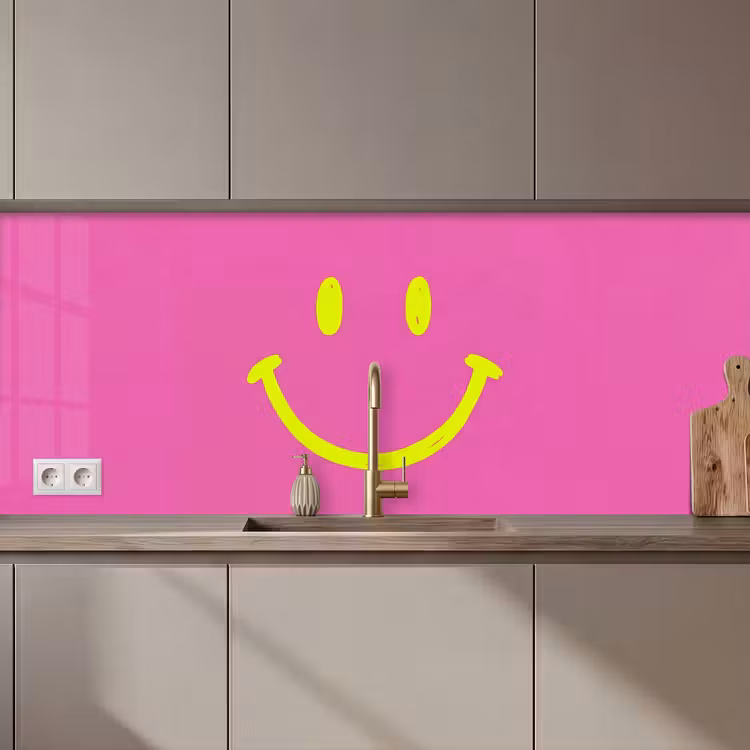 Küchenrückwand - Smiley - Fröhlich - Rosa
