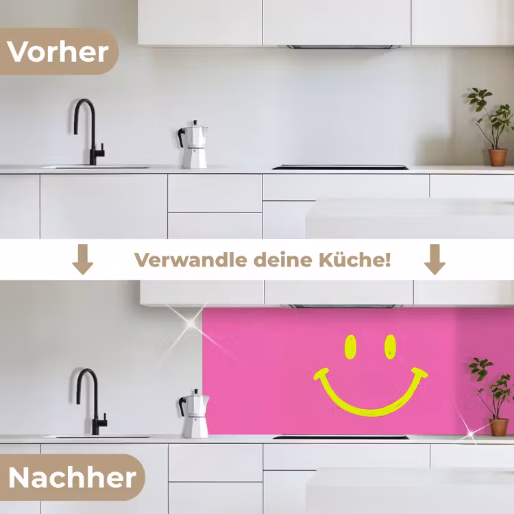 Smiley - Vrolijk - Roze keuken achterwand 2 middel -voor-na_DE