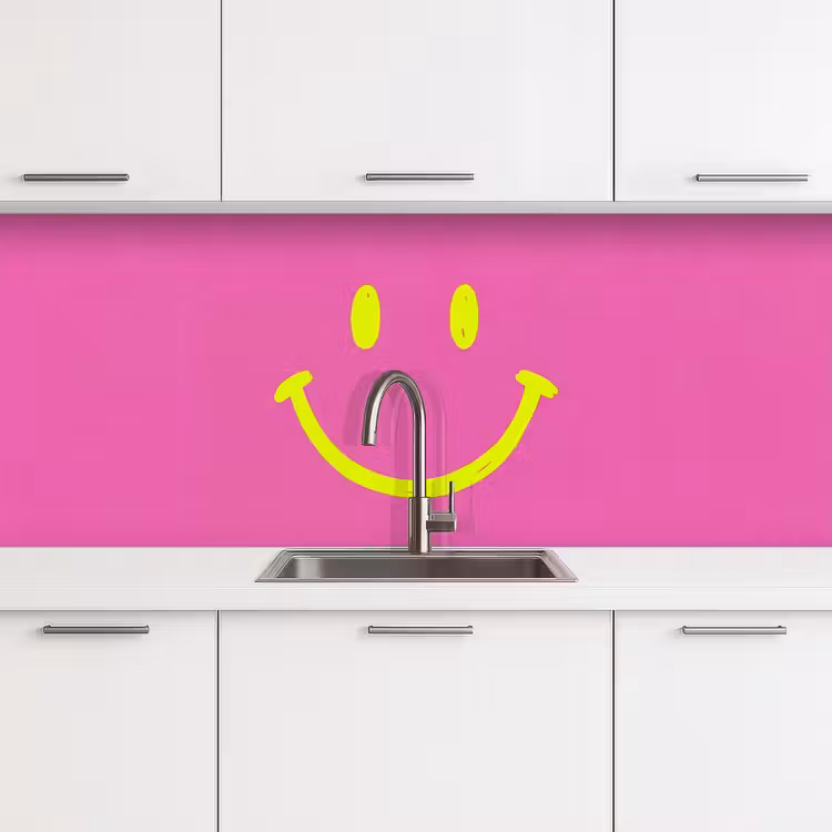 Smiley - Vrolijk - Roze keuken achterwand 2 middel -3d