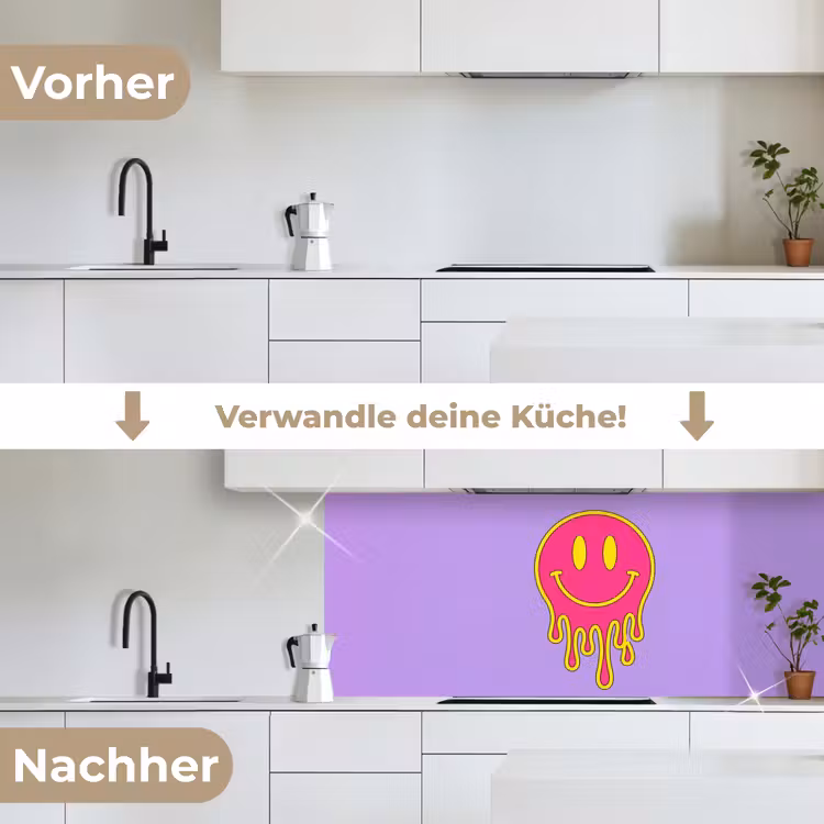 Smiley - Drip - Neon keuken achterwand 2 middel -voor-na_DE