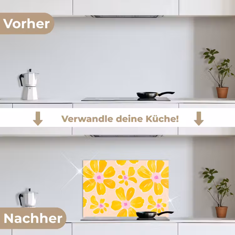 Zomers - Bloemen - Geel keuken achterwand spatscherm klein 900 -voor_na_DE