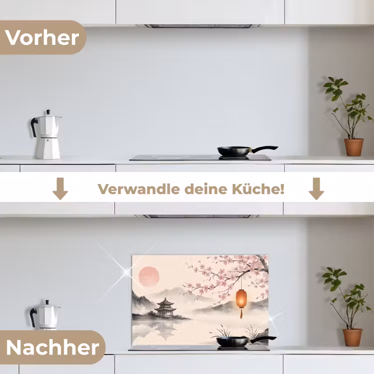 Zon - Japans - Traditioneel keuken achterwand spatscherm klein -voor_na_DE